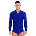 thumbnail image 1 of TiaoBug Men's Latin Salsa Samba Dance Leotard Shiny Rhinestones Raglan Sleeve Button Down Bodysuit Blue L, 1 of 7