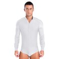 thumbnail image 1 of TiaoBug Men's Latin Salsa Samba Dance Leotard Shiny Rhinestones Raglan Sleeve Button Down Bodysuit White L, 1 of 7