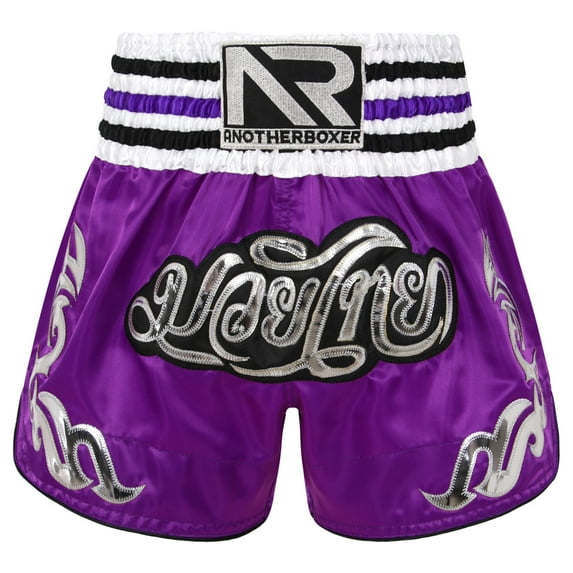 TiaoBug Men's Letters Pattern Embroidery High Waist Shorts Drawstring Shorts Fighter Boxing Shorts Purple M