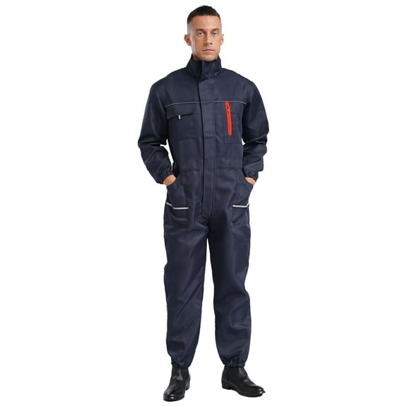 TiaoBug Men's Long Sleeve Coverall Mechanic Workwear Jumpsuit with Multi Pockets Navy Blue 175/XL