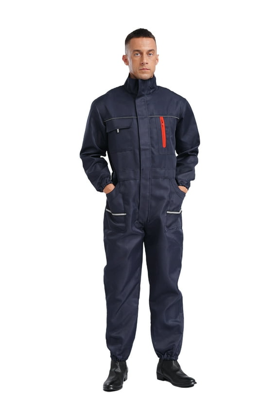 Men's Long Sleeve Coverall Mechanic Workwear Jumpsuit with Multi Pockets Navy Blue 180/XXL