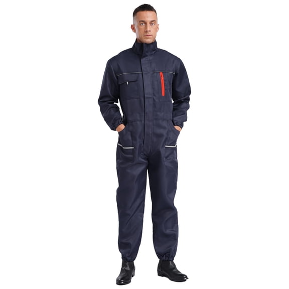TiaoBug Men's Long Sleeve Coverall Mechanic Workwear Jumpsuit with Multi Pockets Navy Blue 190/4XL