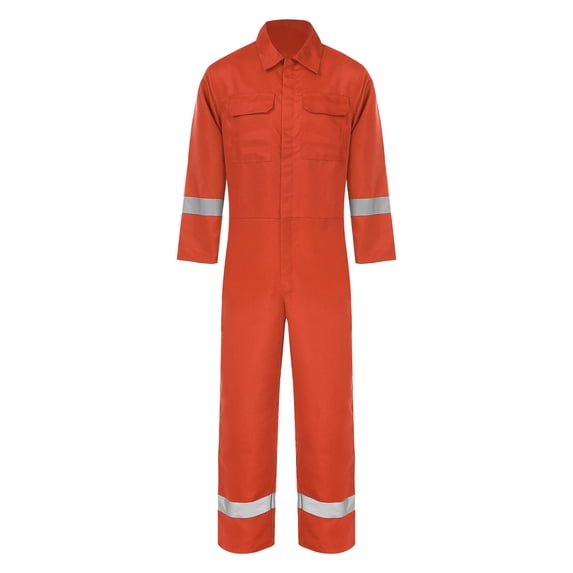 TiaoBug Men's Long Sleeve Industrial Coverall Safety Enhanced Visibility Striped One Piece Zipper Jumpsuit Orange 4XL/190