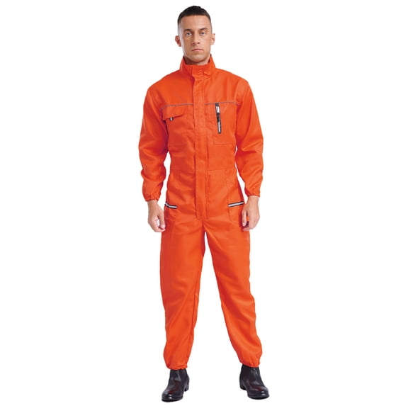 TiaoBug Men's Long Sleeve Coverall Mechanic Workwear Jumpsuit with Multi Pockets Orange 175/XL