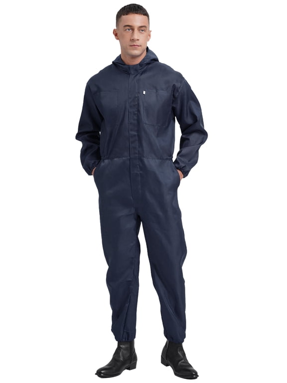 Men's Mechanic Uniforms One Piece Mechanics Workshop Worker Overalls Long Sleeve Jumpsuit Navy Blue L/170