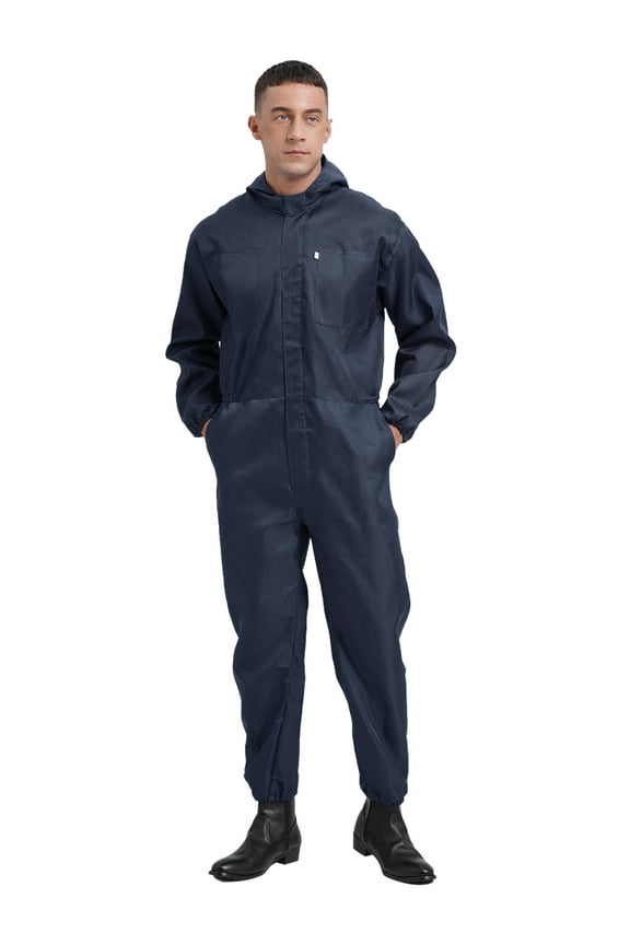 Men's Mechanic Uniforms One Piece Mechanics Workshop Worker Overalls Long Sleeve Jumpsuit Navy Blue L/170