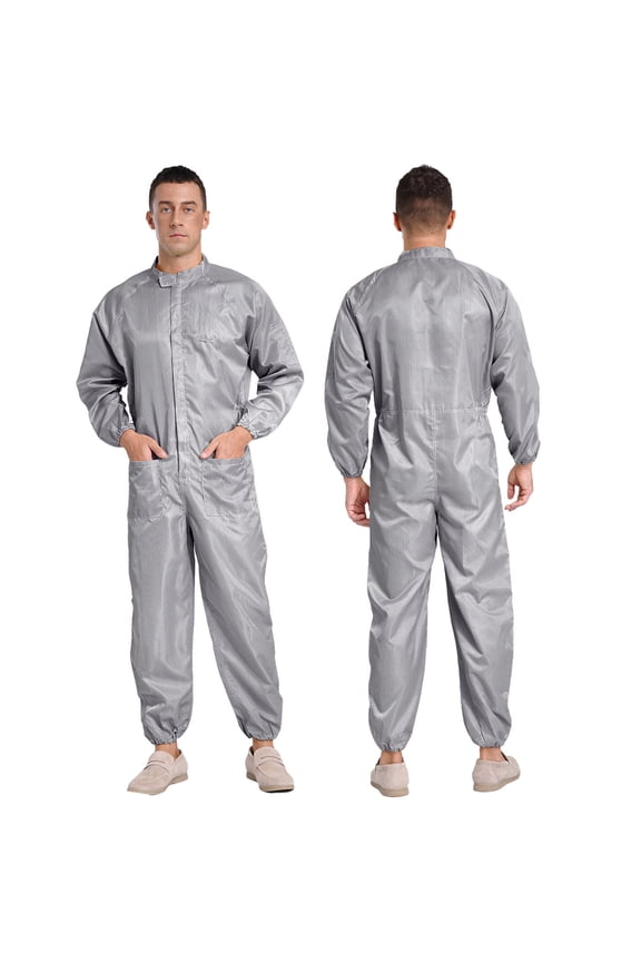 Men's One Piece Work Coveralls Jumpsuits Long Sleeves Front Zipper Workshop Body Suits Gray XL