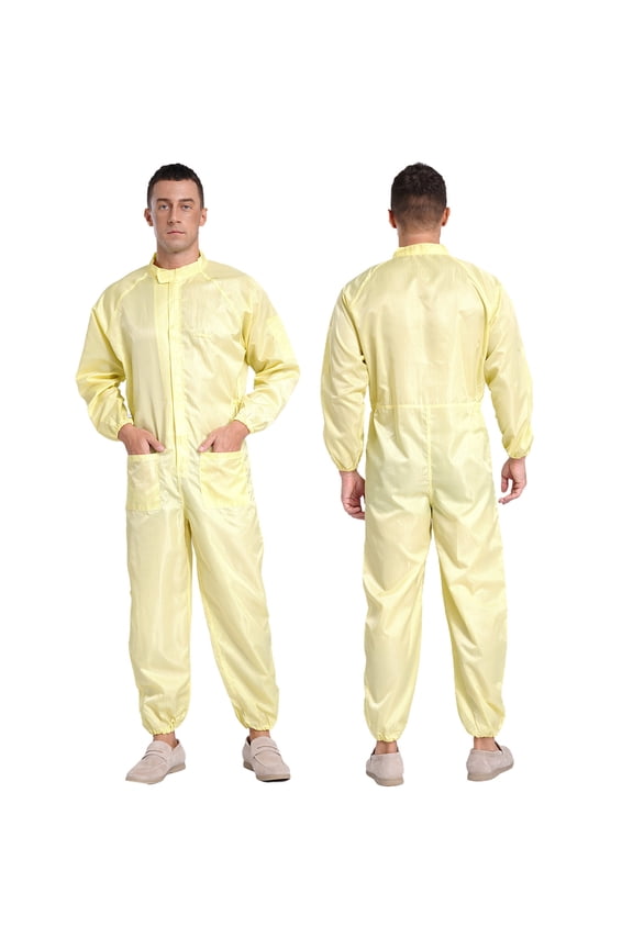 Men's One Piece Work Coveralls Jumpsuits Long Sleeves Front Zipper Workshop Body Suits Yellow 5XL