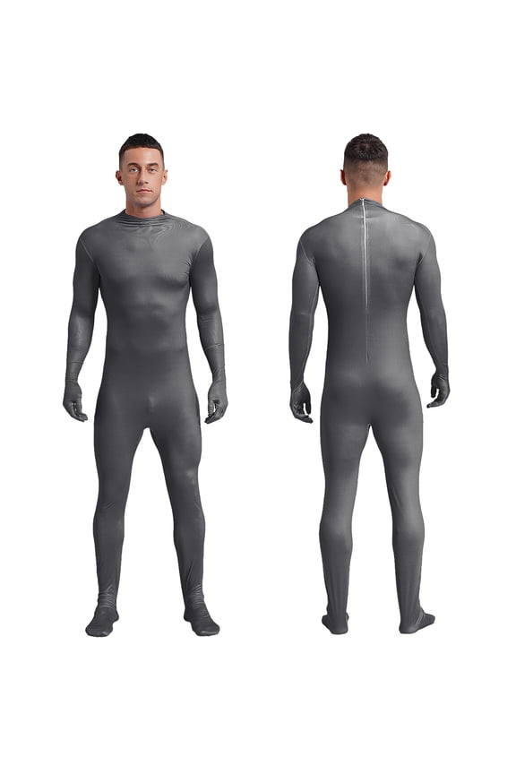 Men's Polyester Spandex Full Body Costume Zentai Suit One Piece Long Sleeve Unitard Bodysuit Charcoal Grey 180