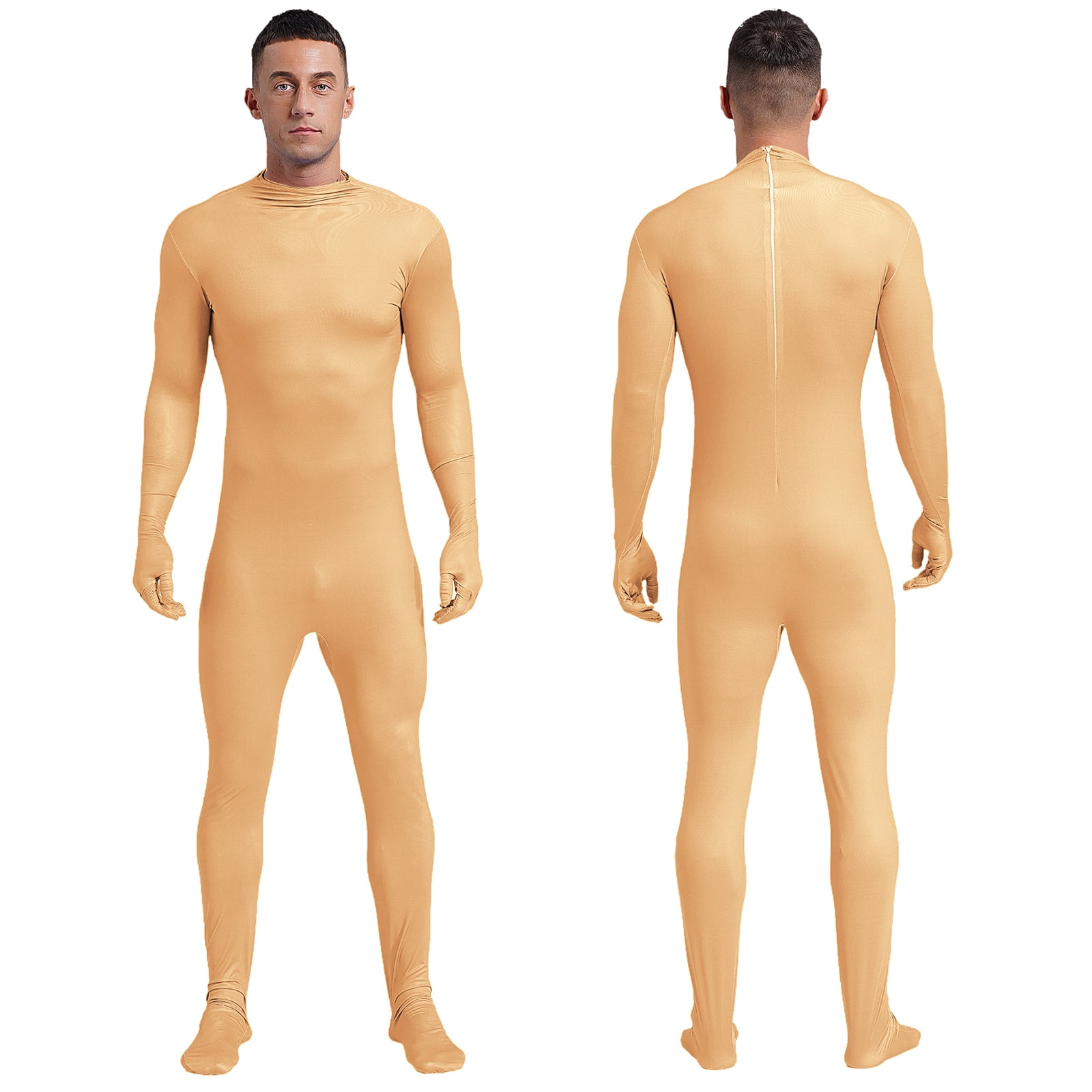 TiaoBug Men's Polyester Spandex Full Body Costume Zentai Suit One Piece  Long Sleeve Unitard Bodysuit Nude 190