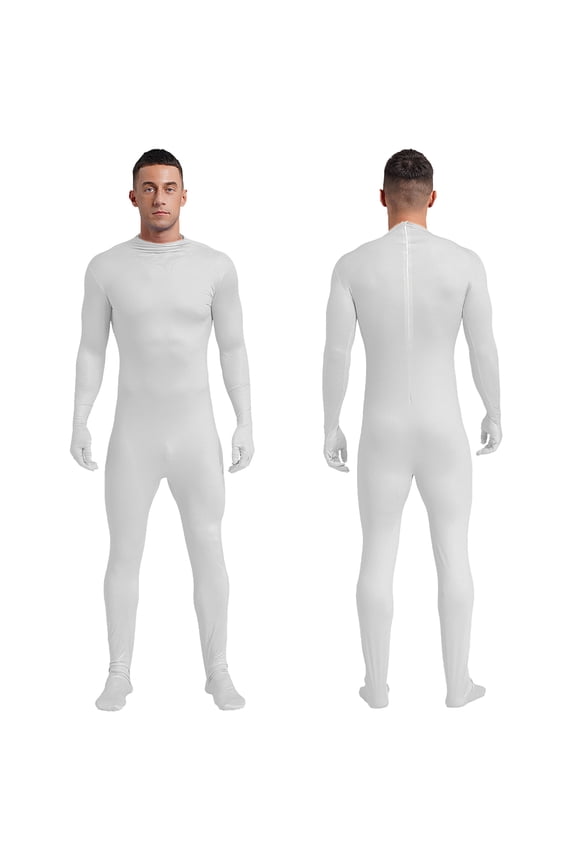 Men's Polyester Spandex Full Body Costume Zentai Suit One Piece Long Sleeve Unitard Bodysuit White 190