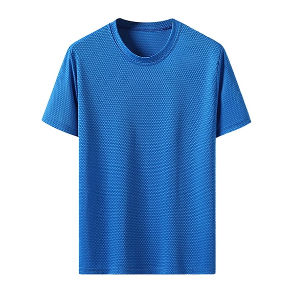 TiaoBug Men's Quick Dry Athletic T-Shirt Plain Short Sleeve Gym Sports Running Tees Tops Blue L