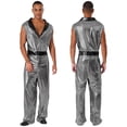 thumbnail image 1 of TiaoBug Men's Retro 70s Outfit Disco Dance Jumpsuit Sleeveless Shiny Metallic V-Neck Bodysuit Clubwear Silver L, 1 of 7