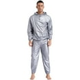 thumbnail image 1 of TiaoBug Men's Sauna Suits PVC Hooded Long Sleeve Sweatshirt And Pants Sports Workout Tracksuit Type B Silver XXL, 1 of 7