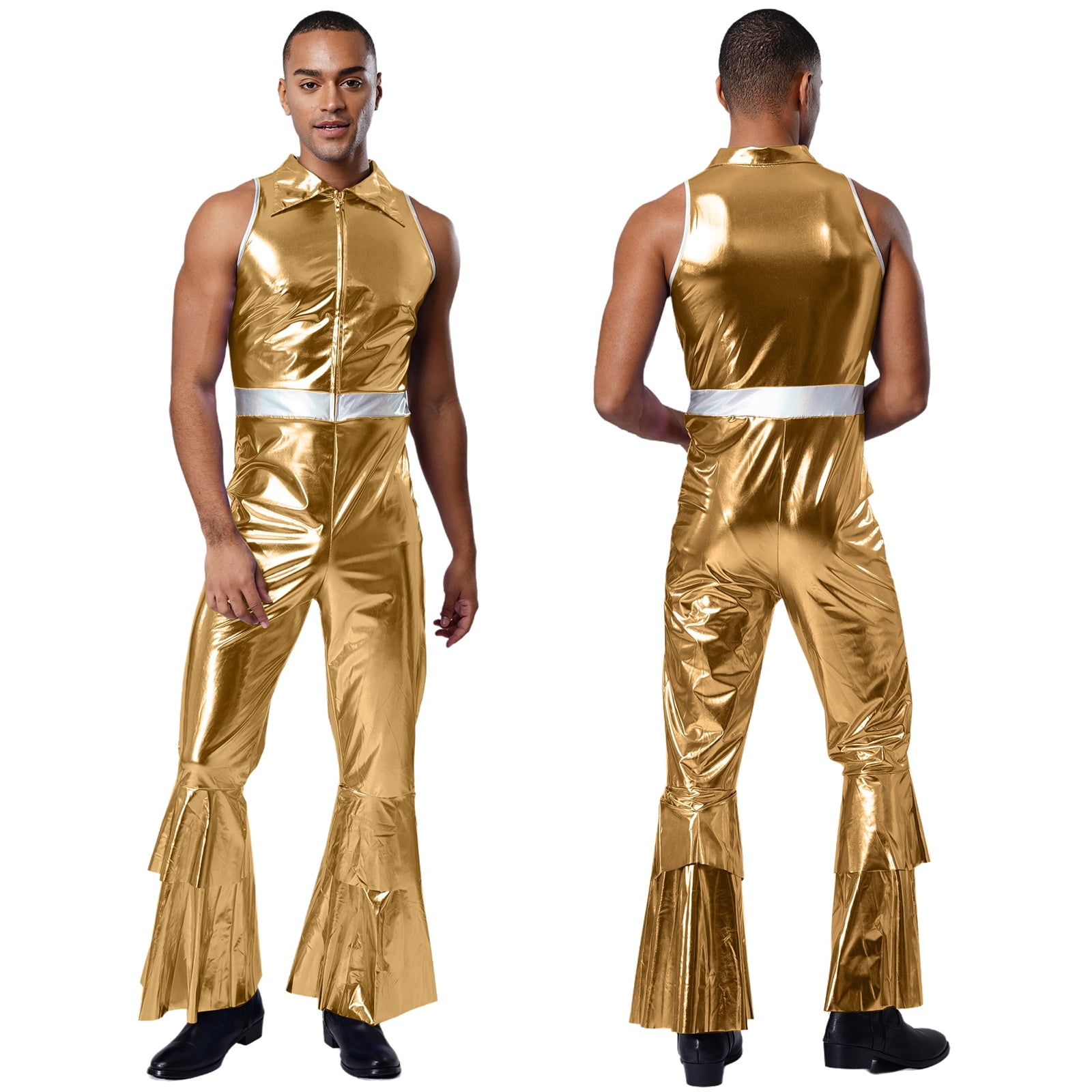 70s Raves TiaoBug Men's Shiny Metallic 70s Rave Outfits Jazz Hip Hop Dance ...