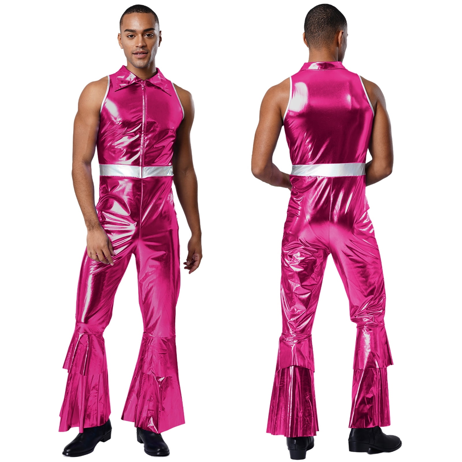 TiaoBug Men's Shiny Metallic 70s Rave Outfits Jazz Hip Hop Dance ...