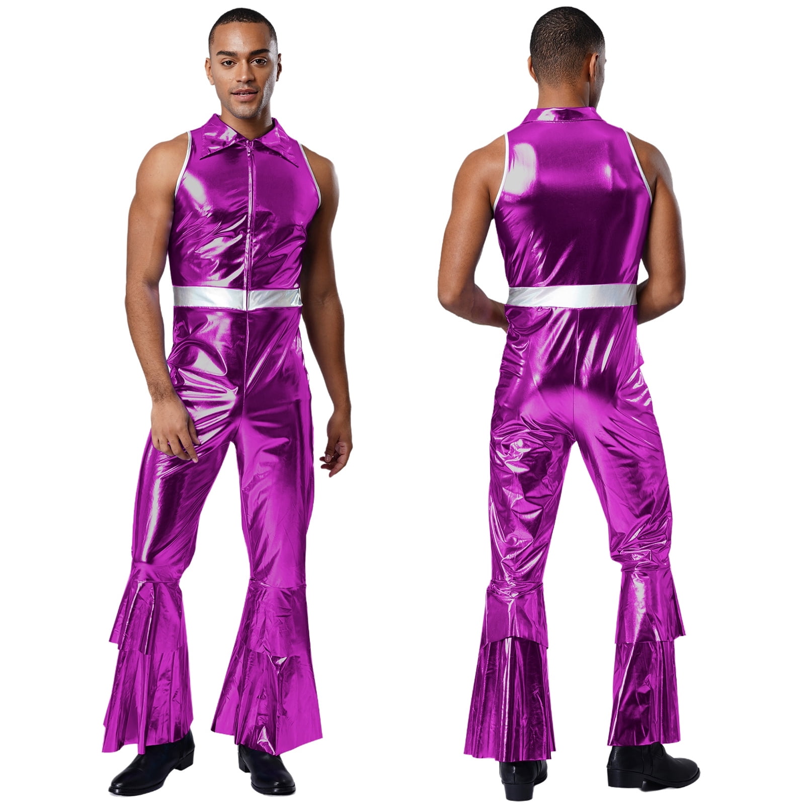 70s Raves TiaoBug Men's Shiny Metallic 70s Rave Outfits Jazz Hip Hop Dance ...
