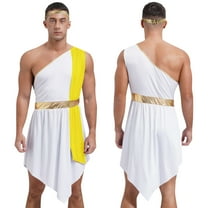 TiaoBug Men’s Sleeveless One Strap Dress with Sequin Headband Roman Senator Grecian God Costumes Yellow XXL