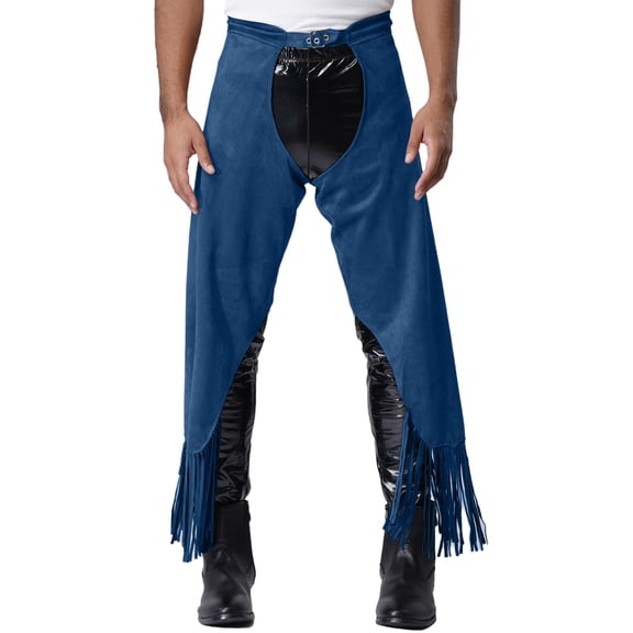 TiaoBug Men's Vintage Cowboy Chaps Fringe Tassels Pants for Western Themed Parties Blue L