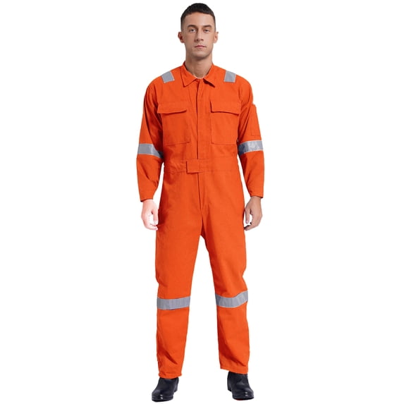 TiaoBug Men's Work Coveralls One Piece Workwear Lightweight Reflective Safety Jumpsuit with Pockets Orange 6XL/200