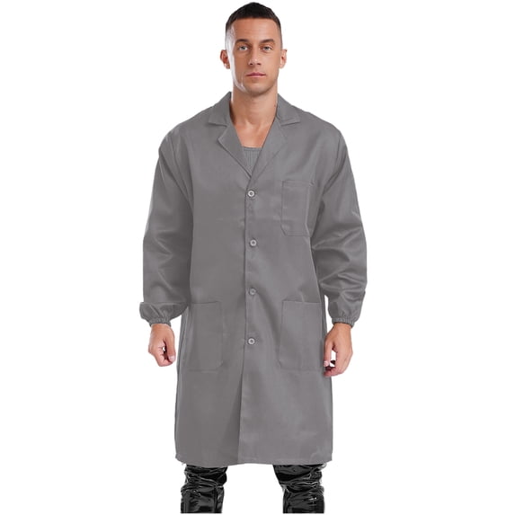 TiaoBug Men's Work Overalls One Piece Wear Resistant Dustproof Work Coat Long Sleeve Lab Coat Gray 180/XXL
