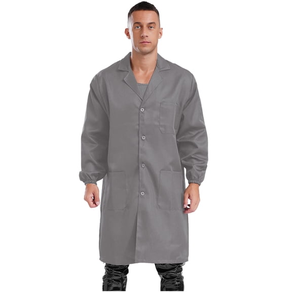 TiaoBug Men's Work Overalls One Piece Wear Resistant Dustproof Work Coat Long Sleeve Lab Coat Gray 180/XXL
