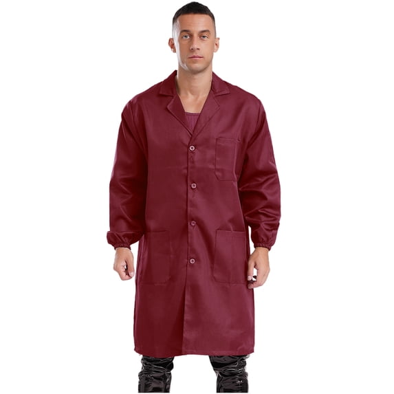 TiaoBug Men's Work Overalls One Piece Wear Resistant Dustproof Work Coat Long Sleeve Lab Coat Red 180/XXL