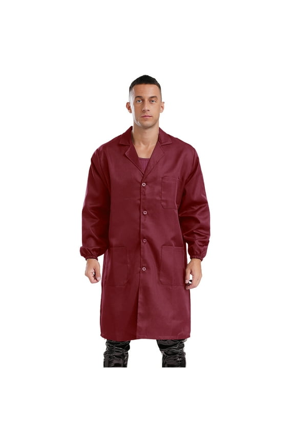Men's Work Overalls One Piece Wear Resistant Dustproof Work Coat Long Sleeve Lab Coat Red 180/XXL