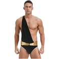 thumbnail image 1 of TiaoBug Mens Ancient Greek Roman Toga Costume One Shoulder Metallic Shiny Belt Bodysuits Black 3XL, 1 of 7