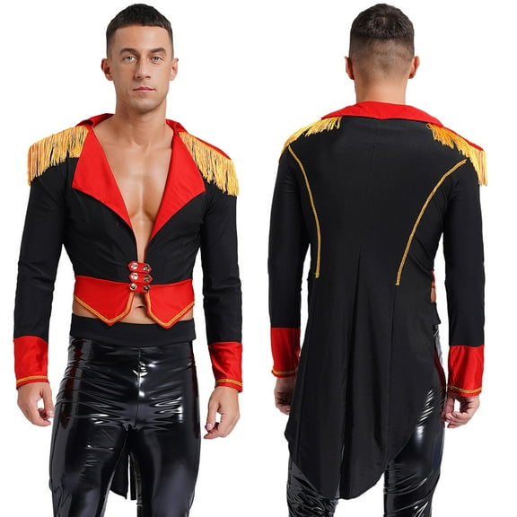 TiaoBug Mens Circus Magician Halloween Ringmaster Costume Long Sleeve Drum Band Jacket Tailcoat Black XL