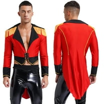 TiaoBug Mens Circus Magician Halloween Ringmaster Costume Long Sleeve Drum Band Jacket Tailcoat Red L