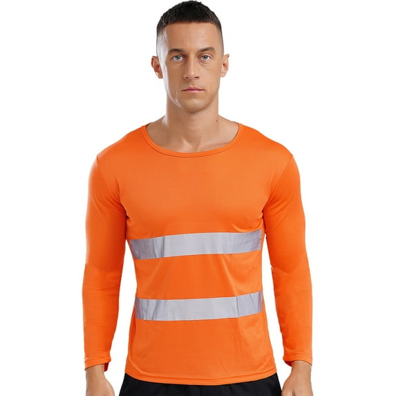 TiaoBug Mens High Visibility Safety T-Shirt Reflective Construction Work Shirt with Reflective Strips Orange L