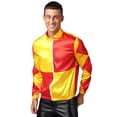 thumbnail image 1 of TiaoBug Mens Horse Racer Costume Satin Jackets Contrast Checkerboard Outerwear Halloween Party Fancy Dress Yellow&Red M, 1 of 7