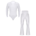 thumbnail image 1 of TiaoBug Mens Latin Tango Rumba Dance Outfit Long Sleeve Shiny Rhinestones Leotard with Flared Pants White XL, 1 of 7