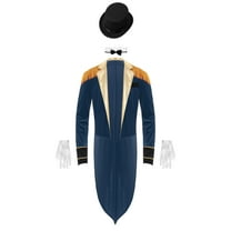 TiaoBug Mens Lion Tamer Costume Sets Circus Ringmaster Outfits Jacket with Hat Collar Gloves Dark Blue M