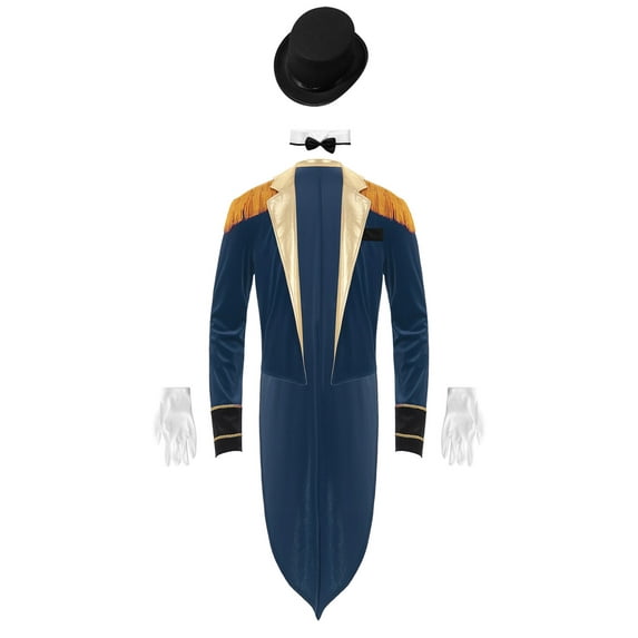 TiaoBug Mens Lion Tamer Costume Sets Circus Ringmaster Outfits Jacket with Hat Collar Gloves Dark Blue M