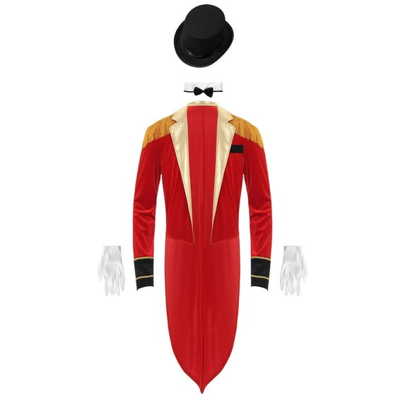 TiaoBug Mens Lion Tamer Costume Sets Circus Ringmaster Outfits Jacket with Hat Collar Gloves Red S