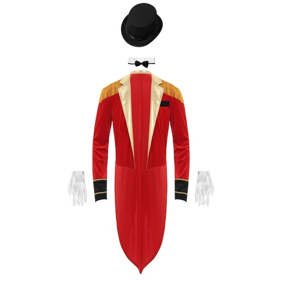 TiaoBug Mens Lion Tamer Costume Sets Circus Ringmaster Outfits Jacket with Hat Collar Gloves Red XXL