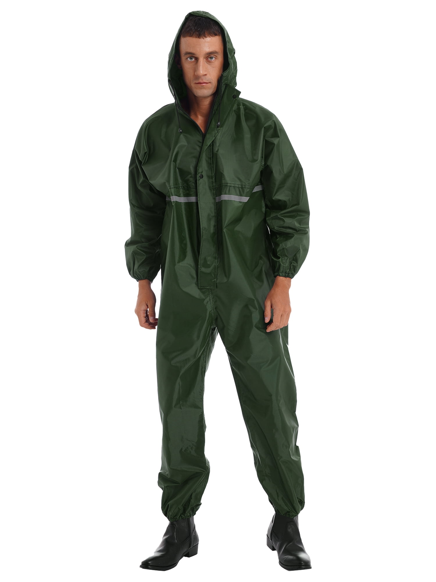TiaoBug Mens Long Sleeve Rainsuit Hooded Jumpsuit Coveralls