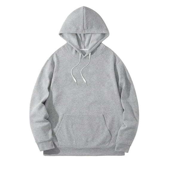 TiaoBug Mens Long Sleeves Drawstring Hooded Sweatshirt Pullover Casual Plain Hoodie Warm Thermal Tops Gray L