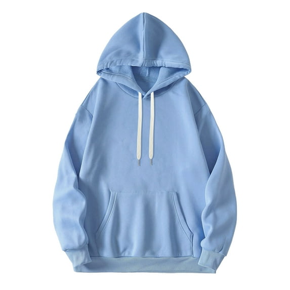 TiaoBug Mens Long Sleeves Drawstring Hooded Sweatshirt Pullover Casual Plain Hoodie Warm Thermal Tops Light Blue XXL
