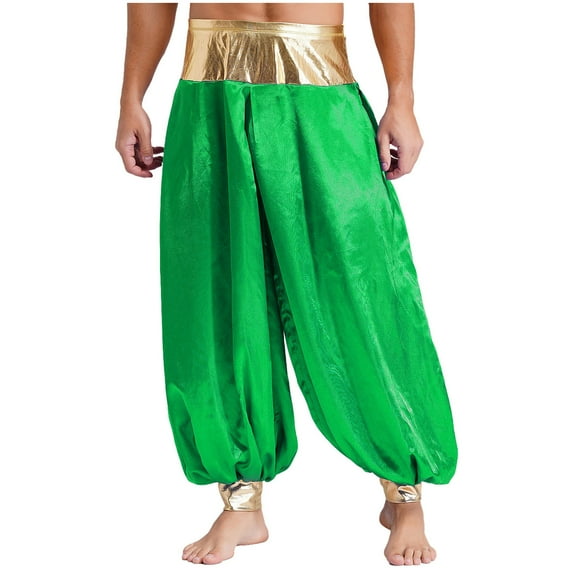 TiaoBug Mens Magic Hippy Pants Satin Lanterns Trousers Arabian Prince Halloween Costume Green M