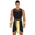 thumbnail image 1 of TiaoBug Mens Pharaoh Ancient Egyptian Sleeveless Dress with Cuffs Costume Halloween Egypt King Cosplay Outfits Black L, 1 of 6