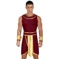 thumbnail image 1 of TiaoBug Mens Pharaoh Ancient Egyptian Sleeveless Dress with Cuffs Costume Halloween Egypt King Cosplay Outfits Burgundy XL, 1 of 6