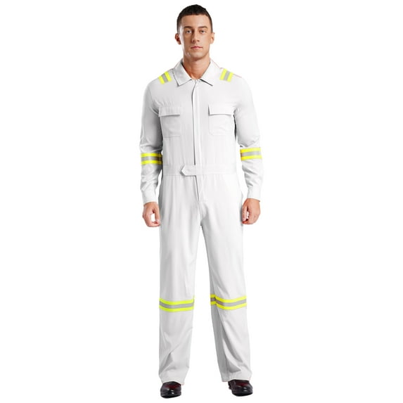 TiaoBug Mens Reflective Safety Mechanics Jumpsuits High Visibility Workwear Lightweight Coveralls White XL