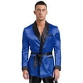 thumbnail image 1 of TiaoBug Mens Satin Smoking Robe Nightwear Pajamas Long Sleeve Kimono Bathrobe with Belt Royal Blue S, 1 of 7