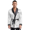 thumbnail image 1 of TiaoBug Mens Satin Smoking Robe Nightwear Pajamas Long Sleeve Kimono Bathrobe with Belt White 4XL, 1 of 7