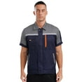 thumbnail image 1 of TiaoBug Mens Short Sleeve Zip Up Work Shirt Reflective Stripes Jacket Workshop Tops with Pockets Gray&Navy Blue 165/M, 1 of 1