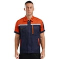 thumbnail image 1 of TiaoBug Mens Short Sleeve Zip Up Work Shirt Reflective Stripes Jacket Workshop Tops with Pockets Orange&Navy Blue 185/3XL, 1 of 7