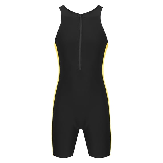 TiaoBug Mens Sleeveless One Piece Swimsuit Surfing Wetsuit Tank Bodysuit Unitard Sports Swimwear Black&Yellow S